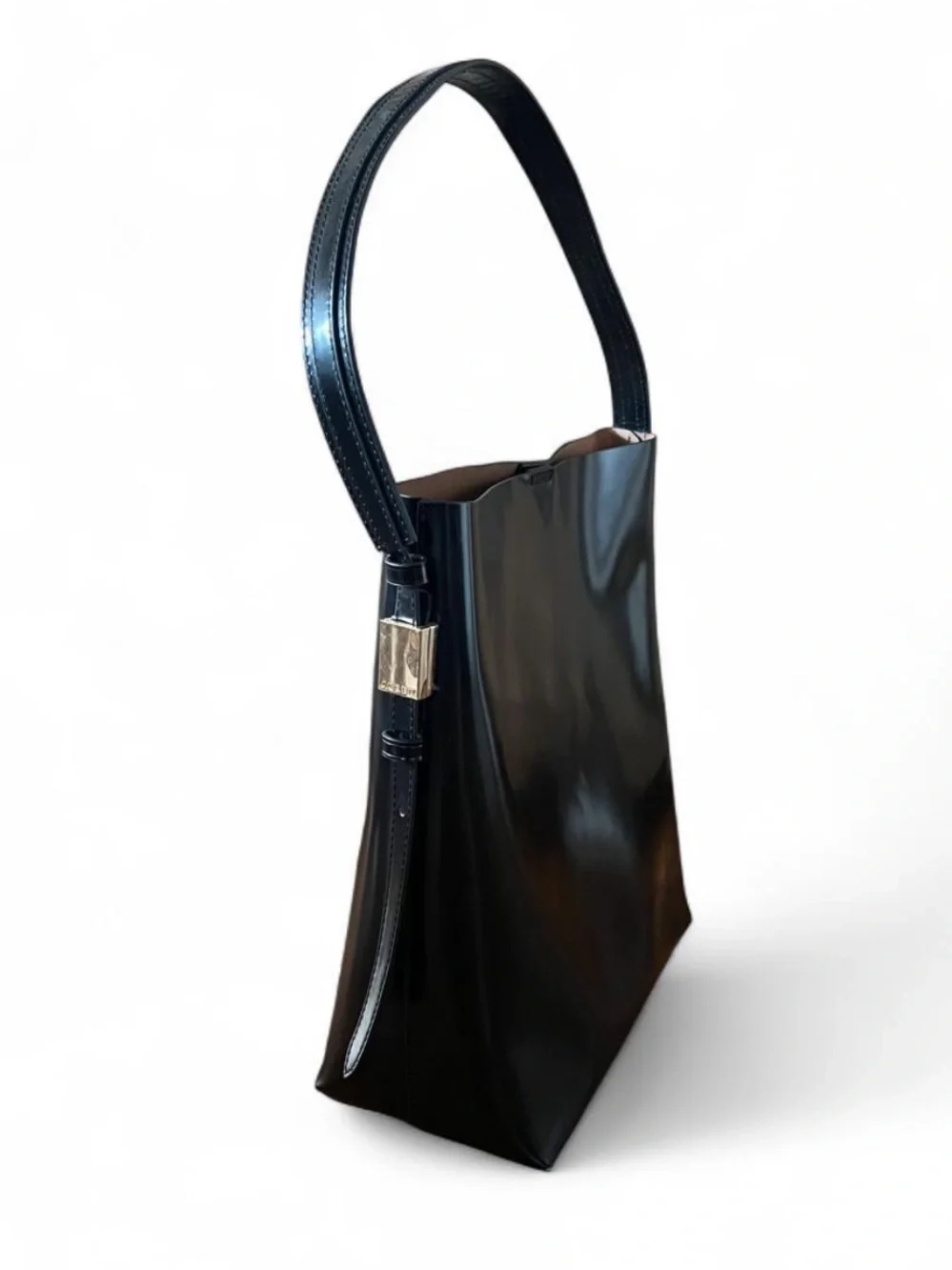 JCrew Edie Bucket Bag in Italian Leather Black Gold $268 MSRP Style CB969